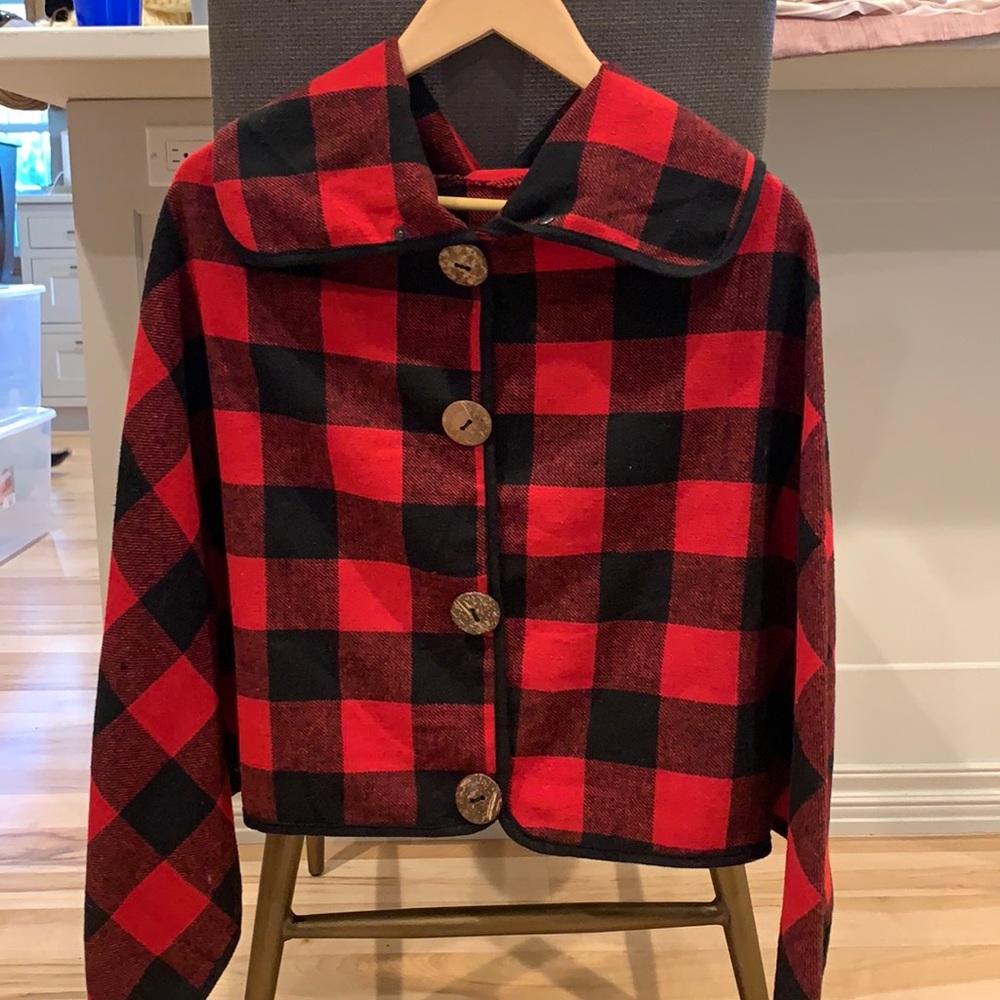 Red and black checker poncho, one size fits all
